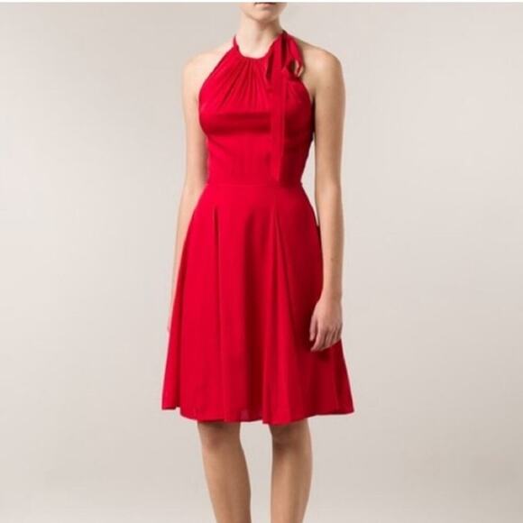 L’agence Red Halter 100% Silk Knee Length Flowy Dress Size 10 - Picture 1 of 9